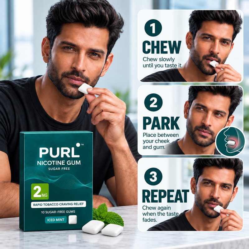 Chew, rest, repeat. Chew slowly until you feel a strong taste, rest the gum between your cheek and gums, chew again when the taste fades.